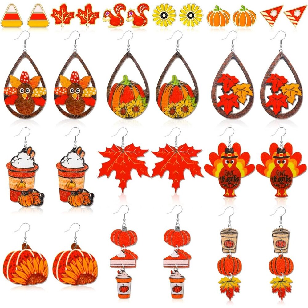 6-16 Pairs Halloween Thanksgiving Fall Christmas Earrings for Women,Holiday Dang